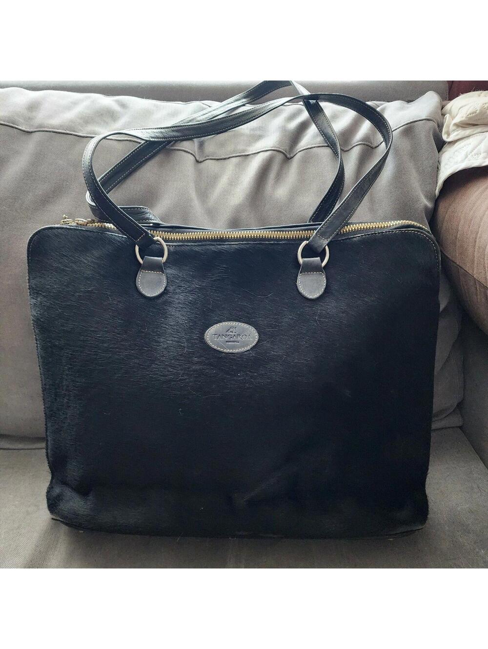 Tangaroa by Venezia Black Leather Calf Hair Briefcase Laptop Tote Bag